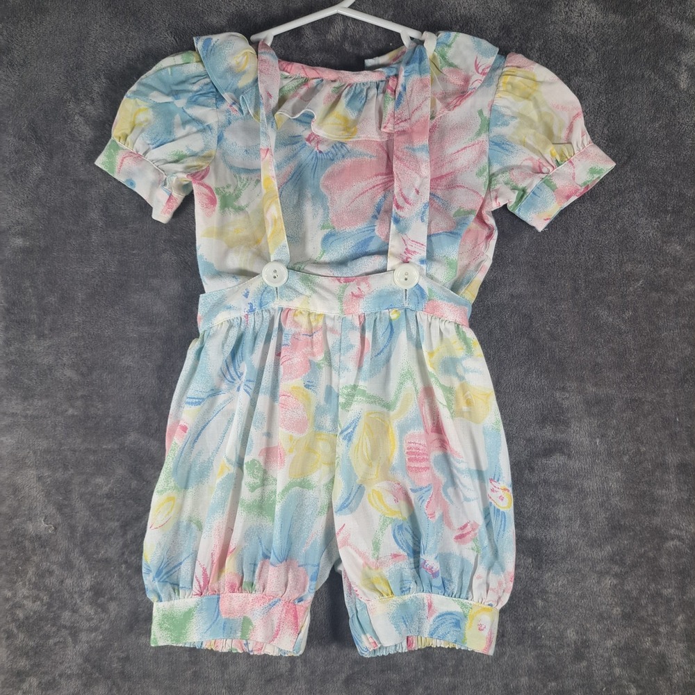 VTG 2 Pc‎ New York Kids Floral Romper Pastel Suspender Bloomer 12 M 80s 90s